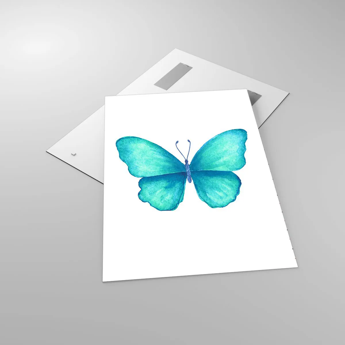 Glasbild - Bild auf glas - Blauer Schmetterling im Aquarellstil auf weißem Hintergrund - 70x100cm - Türkis von Natur aus - Moderne Wanddekoration für Wohnzimmer und Schlafzimmer ARTTOR