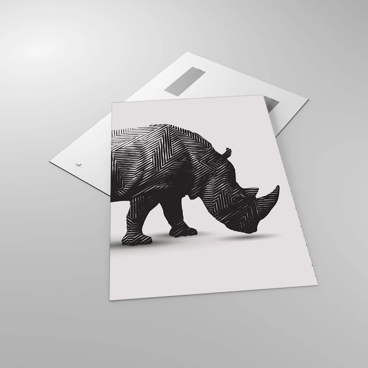 Impression sur verre - Image sur verre - Silhouette graphique d'un rhinocéros dans un motif noir et blanc - 70x100cm - Beauté géométrique de la nature - Décoration murale moderne pour le salon et la chambre ARTTOR