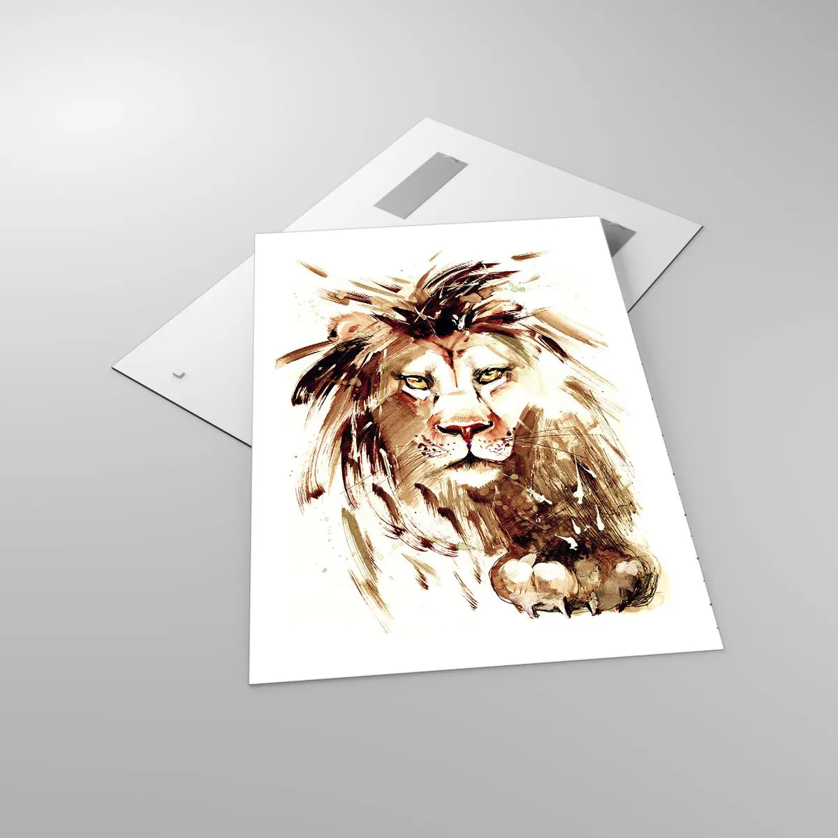 Quadro su vetro - Ritratto ad acquerello di un leone con dettagli intensi - 70x100cm - Forza e dignità - Decorazione murale moderna per soggiorno e camera da letto ARTTOR