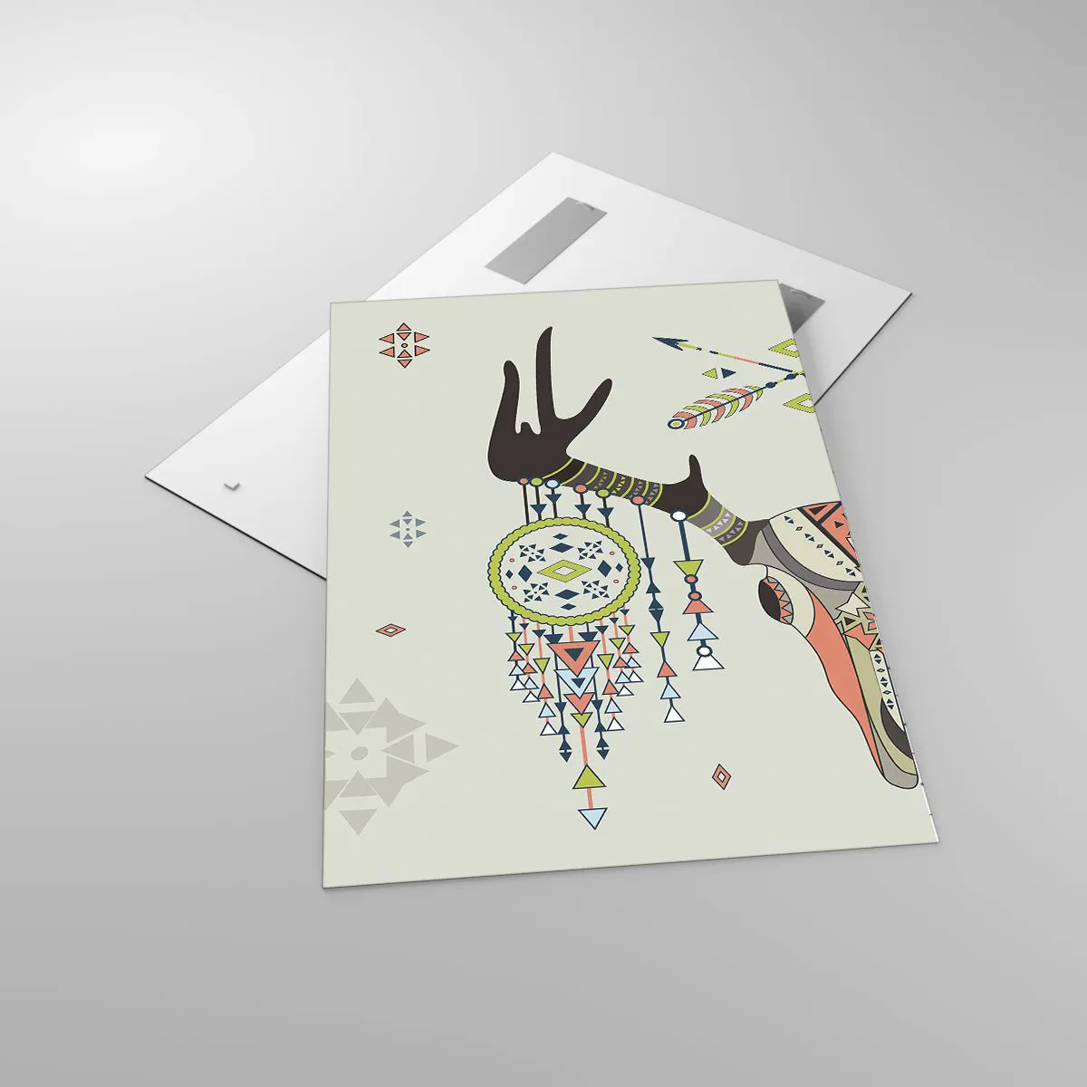 Impression sur verre - Image sur verre - Décoration bohème avec crâne de cerf et attrape-rêves - 70x100cm - Trophée du chasseur indien - Décoration murale moderne pour le salon et la chambre ARTTOR