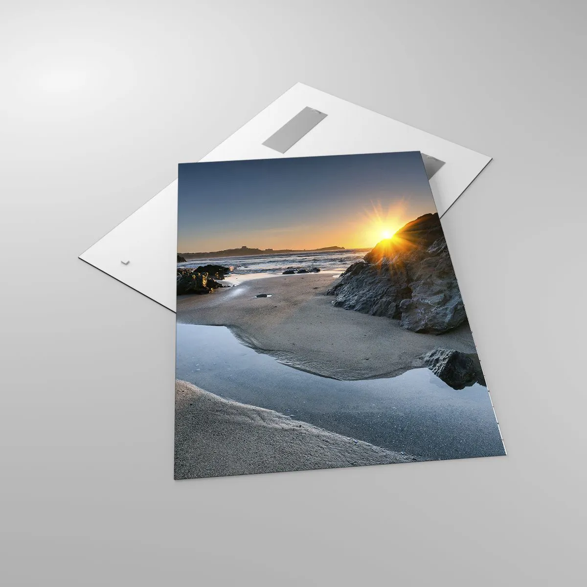 Quadro su vetro - Tramonto pittoresco su una spiaggia rocciosa - 70x100cm - Mai toccate da mano umana - Decorazione murale moderna per soggiorno e camera da letto ARTTOR