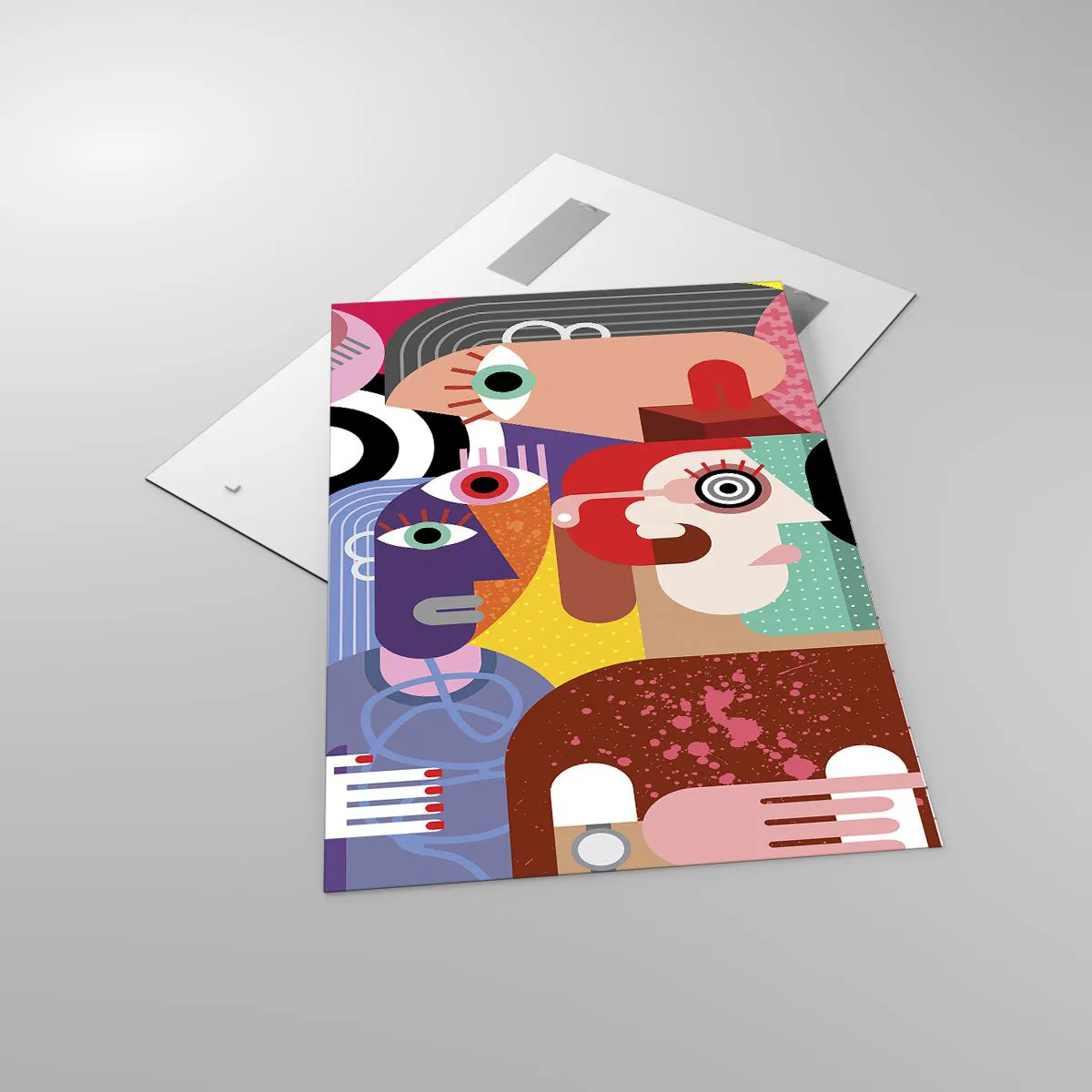 Glasbild - Bild auf glas - Bunte Abstraktion mit geometrischen Flächen - 70x100cm - Wir sind von Herrn Picasso - Moderne Wanddekoration für Wohnzimmer und Schlafzimmer ARTTOR