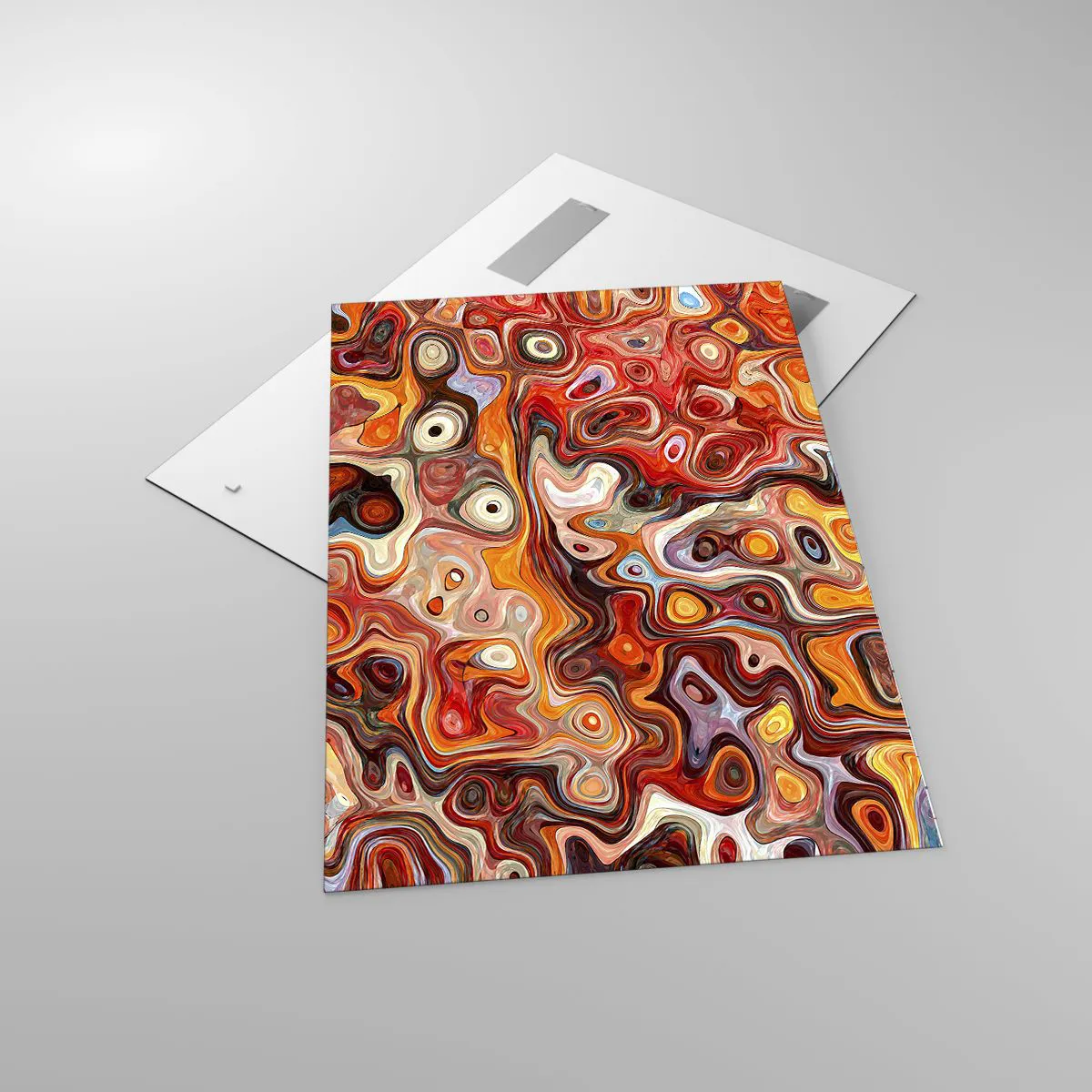 Cuadro sobre vidrio - Impresiones sobre Vidrio - Una composición abstracta en tonos cálidos de rojo, naranja y amarillo. - 70x100cm - Si las nueces se derritieran en la miel - Decoración de pared moderna para salón y dormitorio ARTTOR