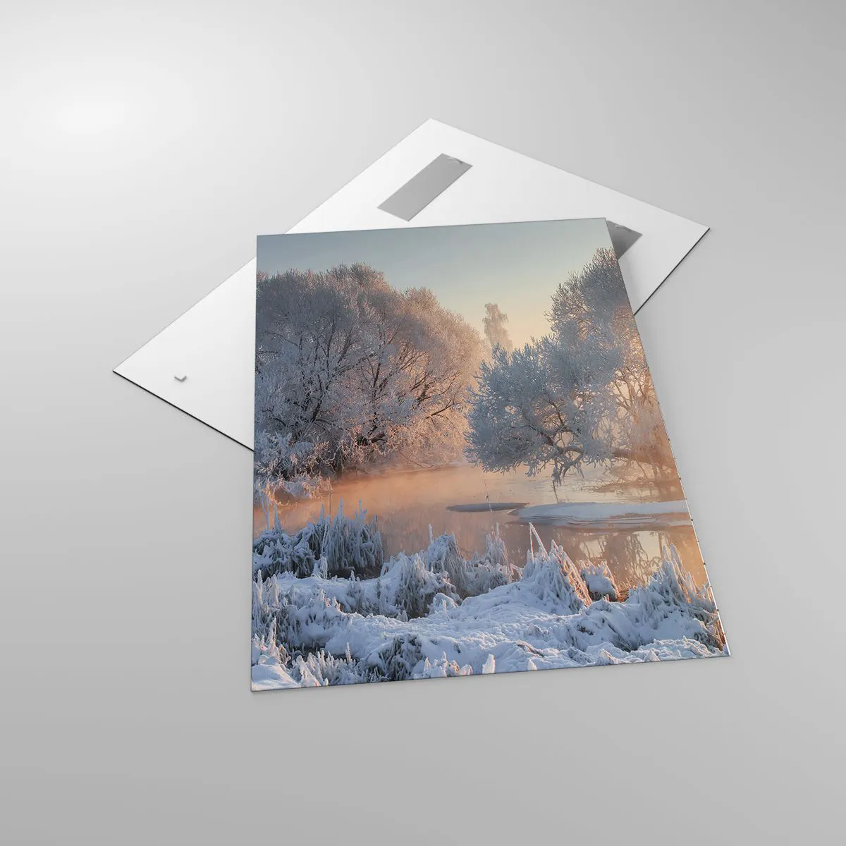 Obraz na szkle - Zimowy krajobraz z ośnieżonymi drzewami i zachodem słońca - 70x100cm - Wszystko w słonecznym lśni krysztale - Nowoczesna dekoracja ścienna do salonu i sypialni ARTTOR