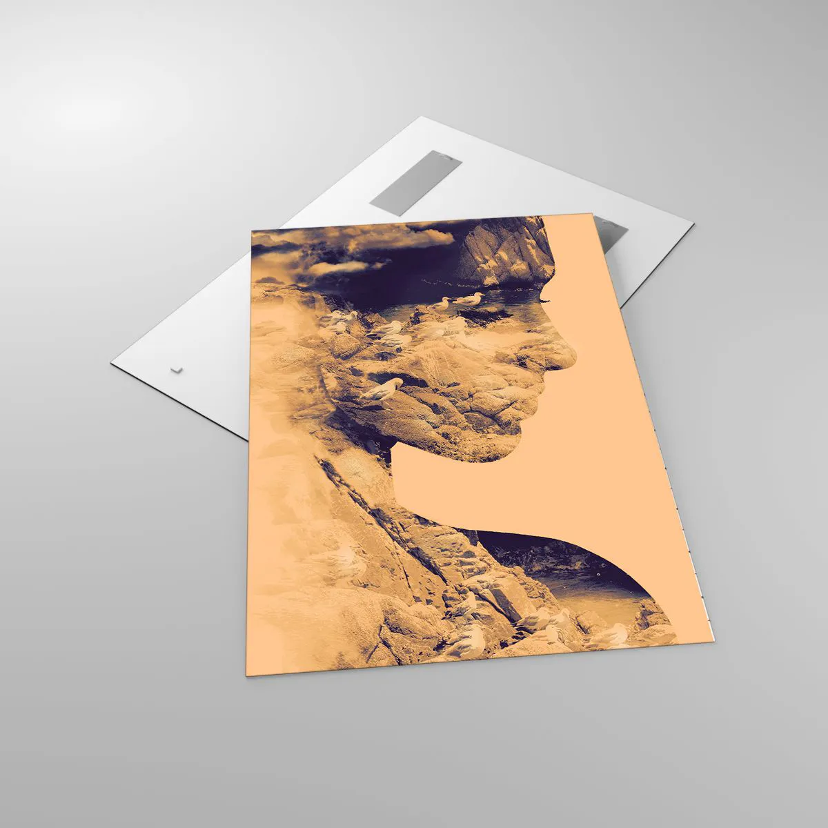 Impression sur verre - Image sur verre - Profil d'une femme avec la nature en arrière-plan dans des tons chauds - 70x100cm - Beauté de la nature - Décoration murale moderne pour le salon et la chambre ARTTOR