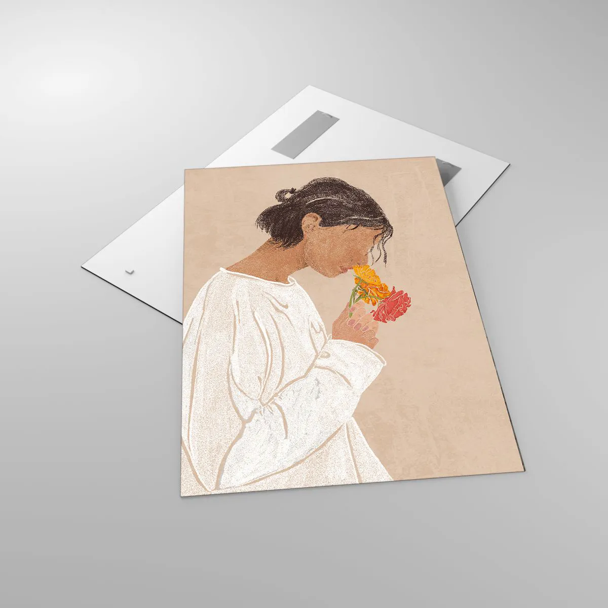 Schilderen op glas - Meisje en bloemen - 70x100 cm