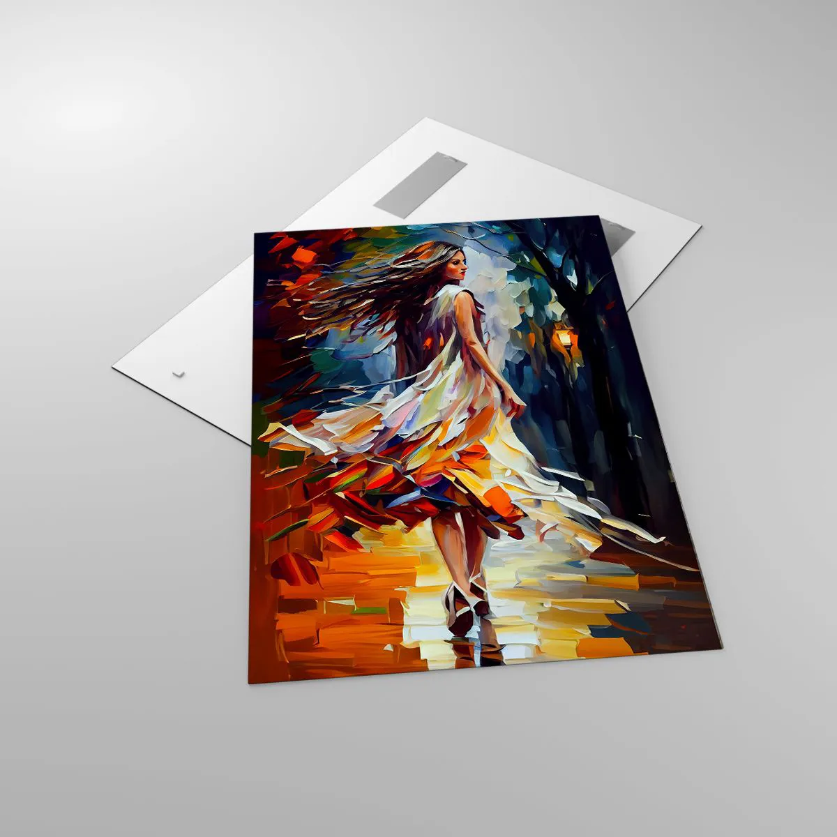 Glastavla - Bild på glas - Höstflicka - 70x100 cm