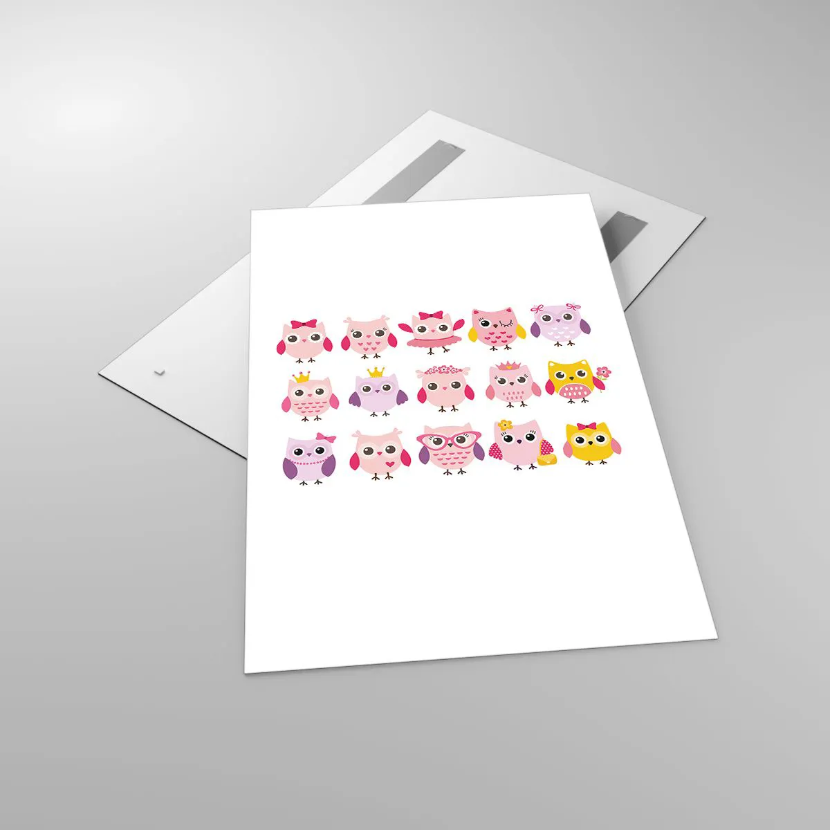 Cuadro sobre vidrio - Impresiones sobre Vidrio - Lindos búhos en colores pastel - 80x120cm - Uno más dulce que el otro - Decoración de pared moderna para salón y dormitorio ARTTOR