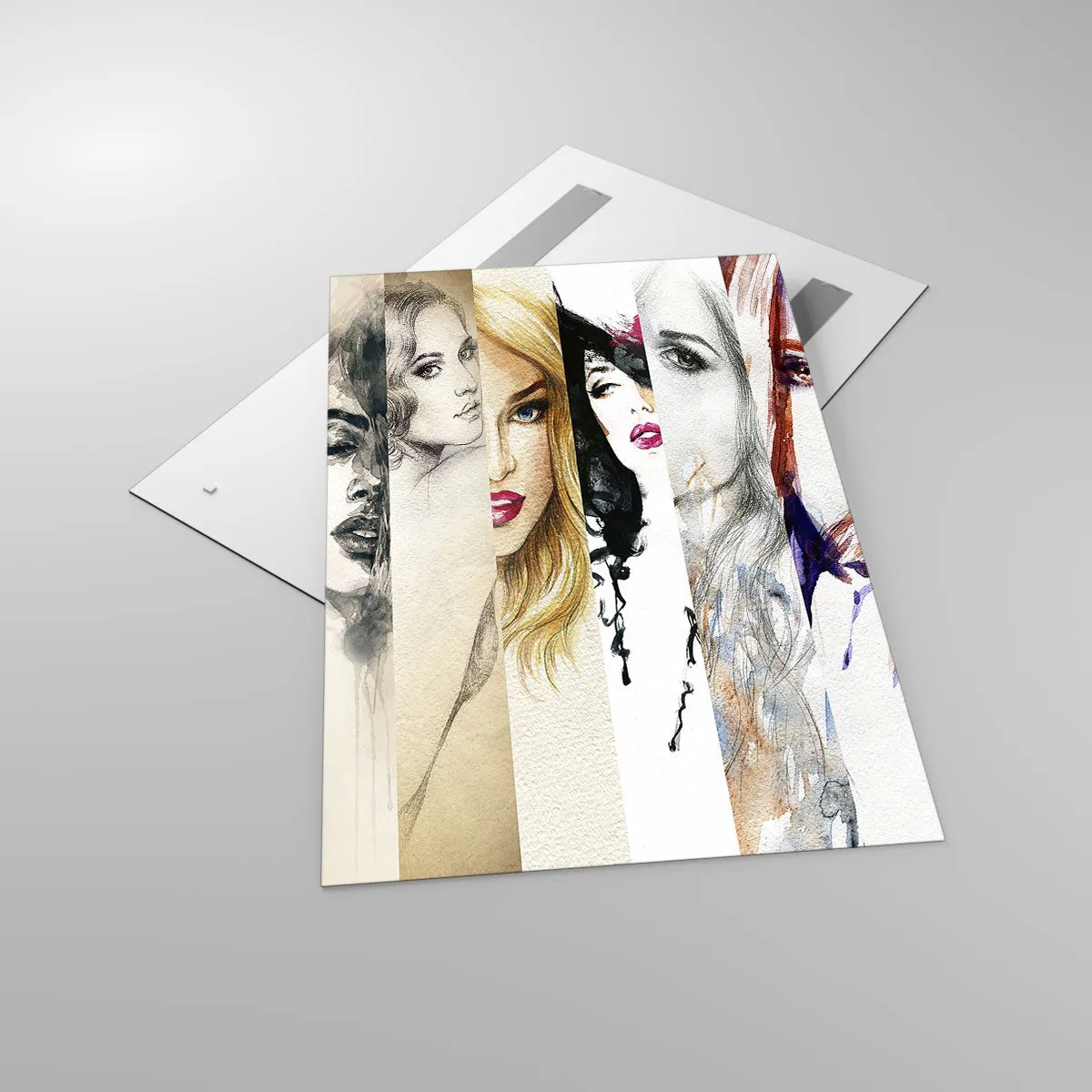 Quadro su vetro - Una raccolta di ritratti di donne in vari stili artistici. - 80x120cm - E sei sempre tu - Decorazione murale moderna per soggiorno e camera da letto ARTTOR