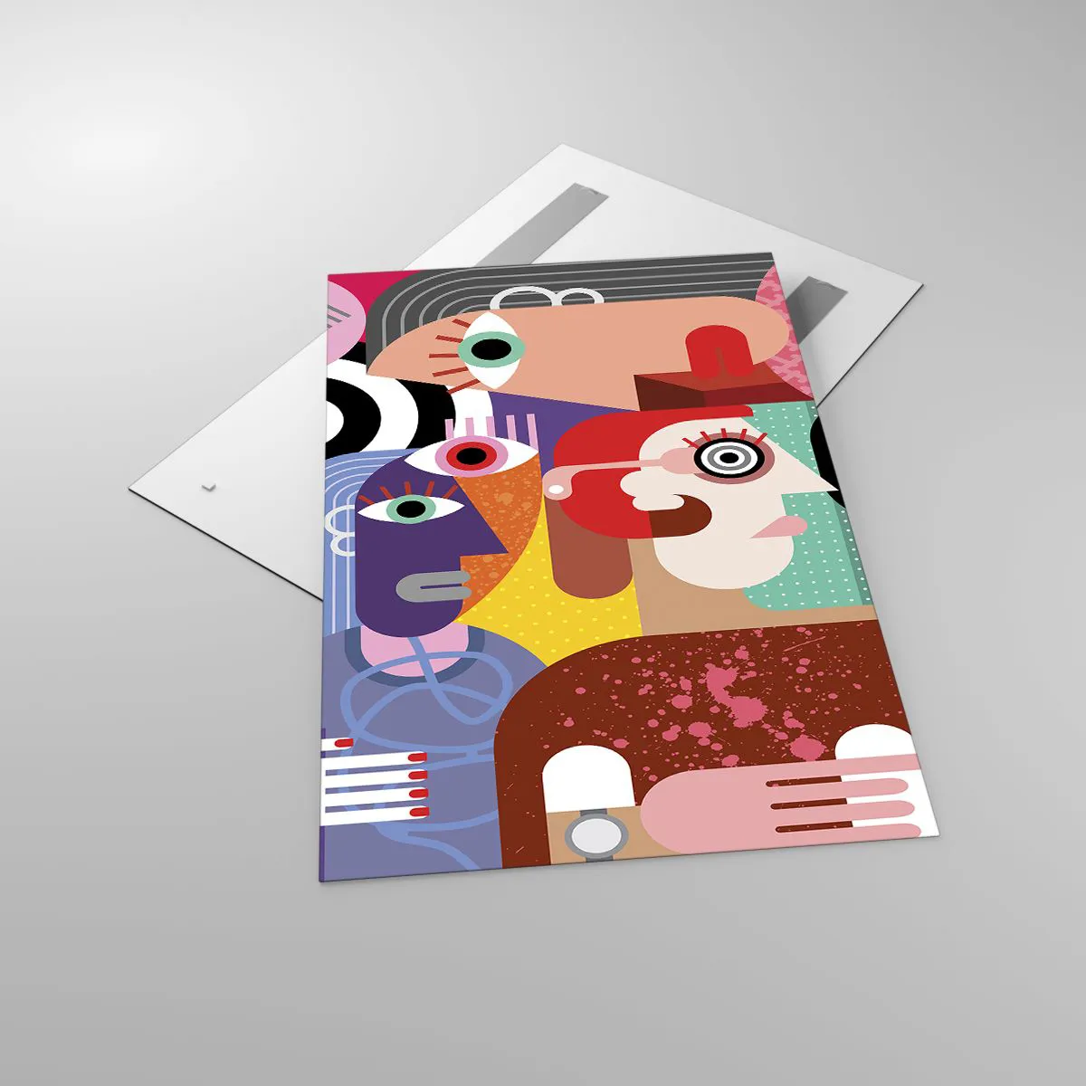 Quadro su vetro - Astrazione colorata con facce geometriche - 80x120cm - Mi manda Picasso - Decorazione murale moderna per soggiorno e camera da letto ARTTOR