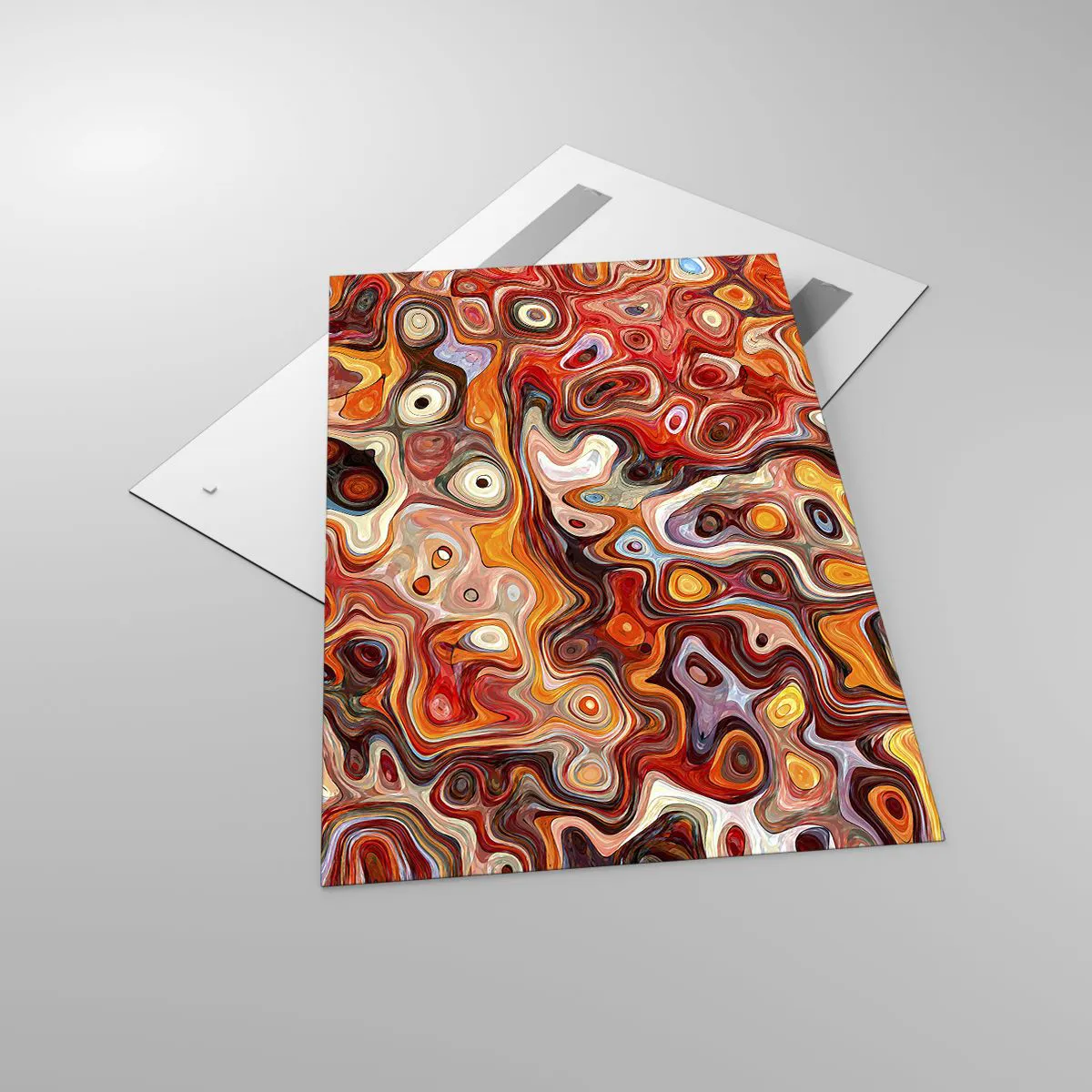 Impression sur verre - Image sur verre - Une composition abstraite dans des tons chauds de rouge, d'orange et de jaune. - 80x120cm - Si les noix fondaient dans du miel - Décoration murale moderne pour le salon et la chambre ARTTOR