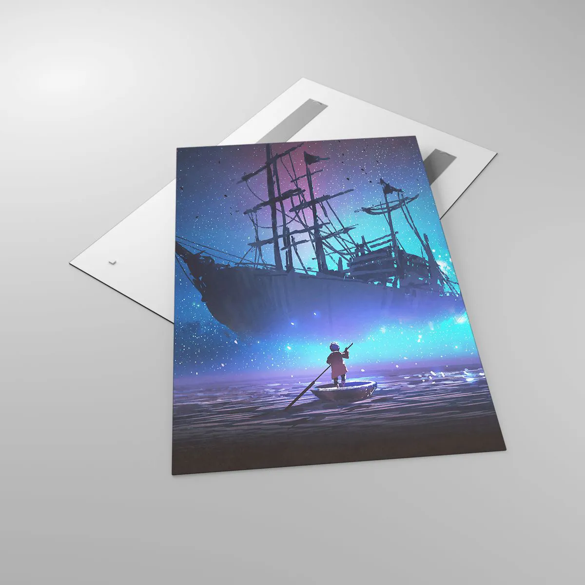 Quadro su vetro - Una nave fantastica contro il cielo stellato - 80x120cm - Incontro con il mito del mare - Decorazione murale moderna per soggiorno e camera da letto ARTTOR