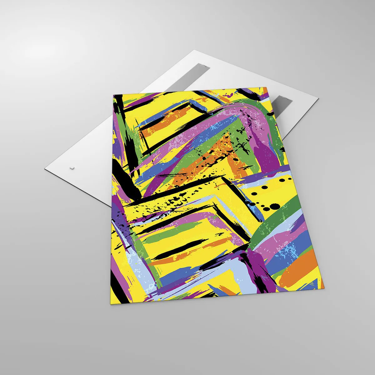 Cuadro sobre vidrio - Impresiones sobre Vidrio - Abstracción vívida en colores brillantes y formas dinámicas. - 80x120cm - Grita de alegría - Decoración de pared moderna para salón y dormitorio ARTTOR