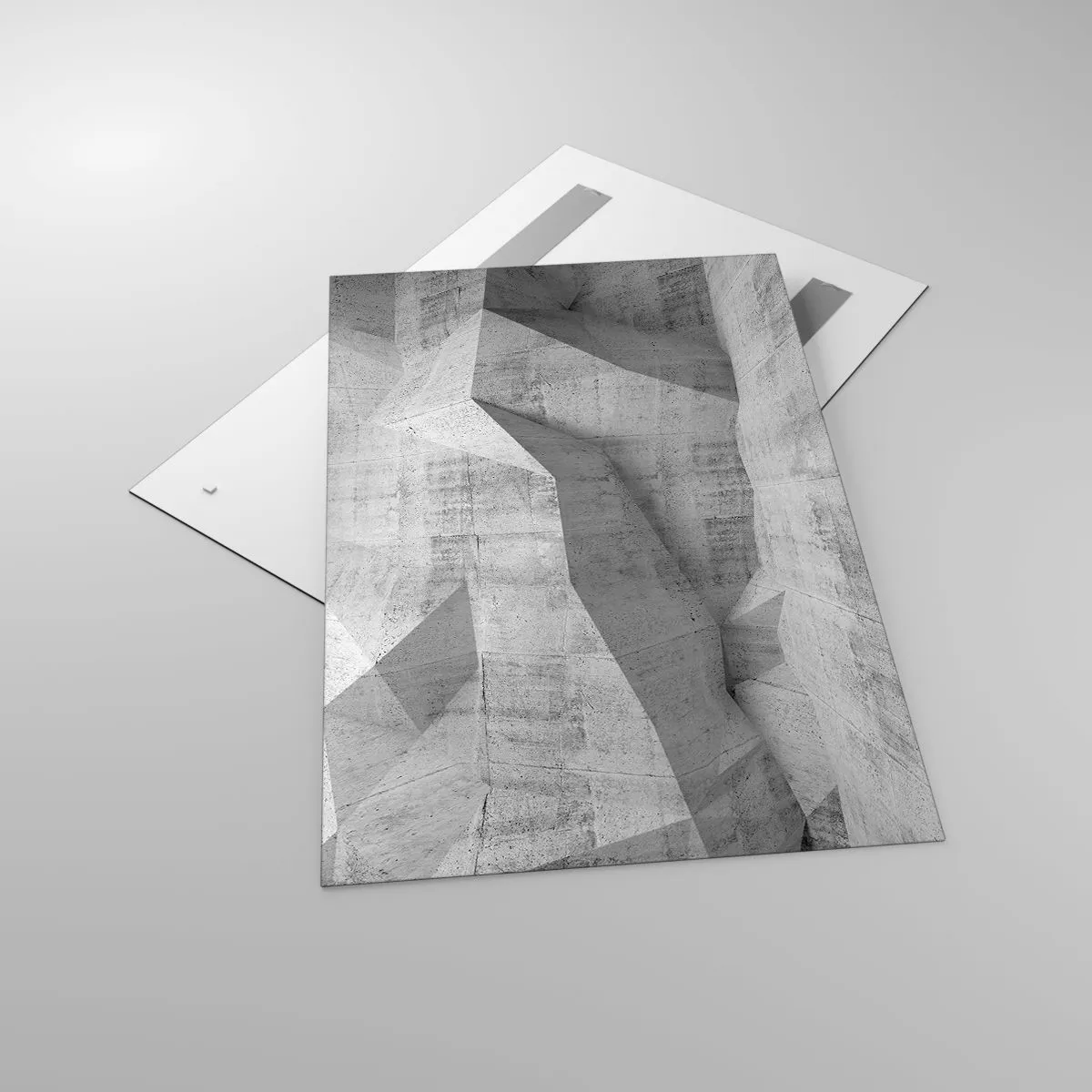 Glasbild - Bild auf glas - Geometrische Betonformen in Grau - 80x120cm - Eine echte Herausforderung - Moderne Wanddekoration für Wohnzimmer und Schlafzimmer ARTTOR