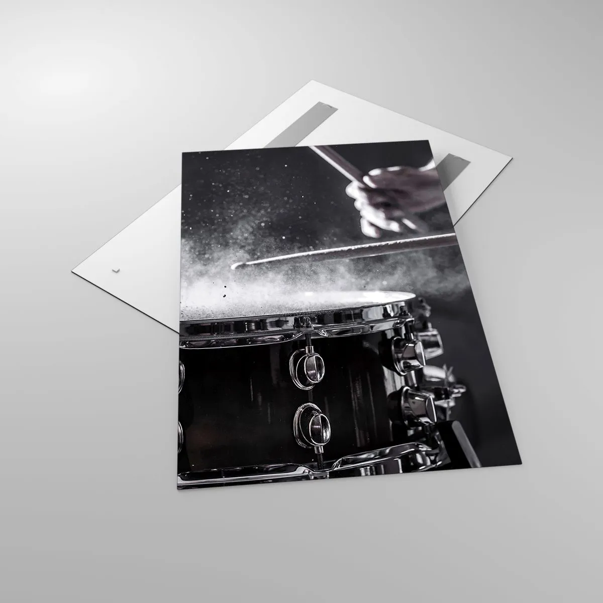 Quadro su vetro - Colpire il rullante con le bacchette con effetto polvere - 80x120cm - Il polso della musica - Decorazione murale moderna per soggiorno e camera da letto ARTTOR