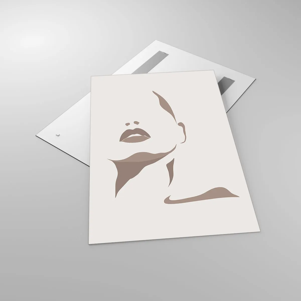 Cuadro sobre vidrio - Impresiones sobre Vidrio - Contorno minimalista del rostro de una mujer en delicados tonos beige. - 80x120cm - Creación a partir de la luz y la sombra - Decoración de pared moderna para salón y dormitorio ARTTOR