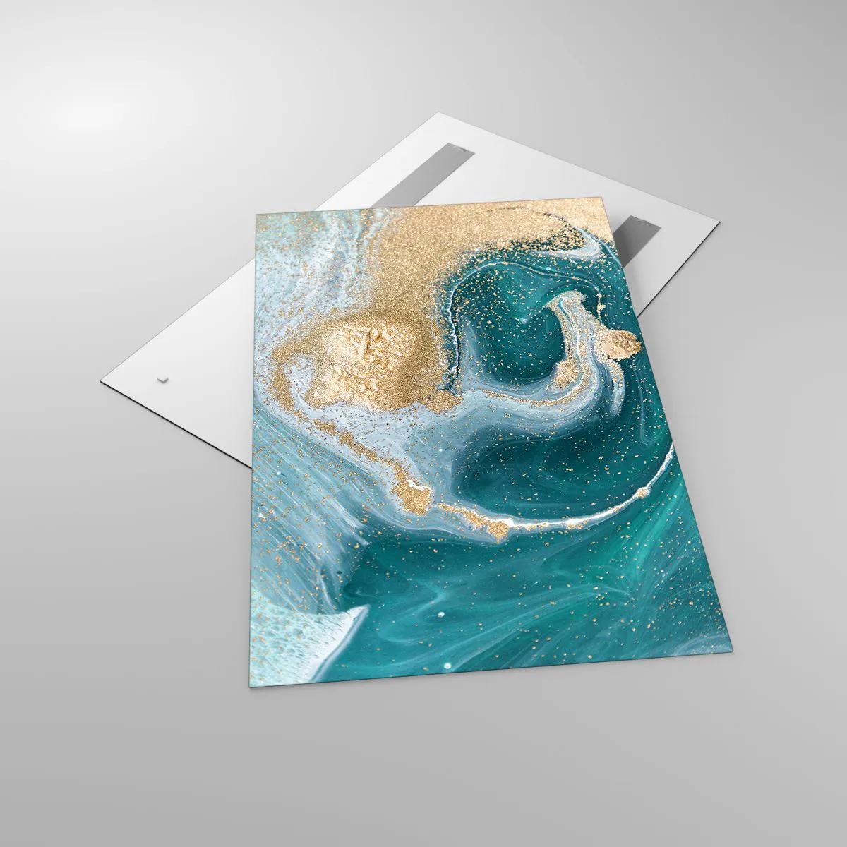 Billede på glas - En hvirvel af guld og turkis - 80x120 cm