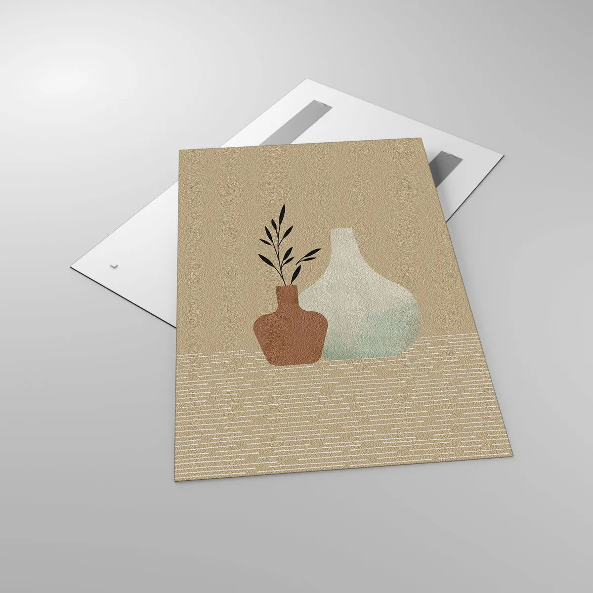 Obraz na szkle - Minimalistyczna kompozycja dwóch wazonów na beżowym tle - 80x120cm - Wazon i jego idea - Nowoczesna dekoracja ścienna do salonu i sypialni ARTTOR