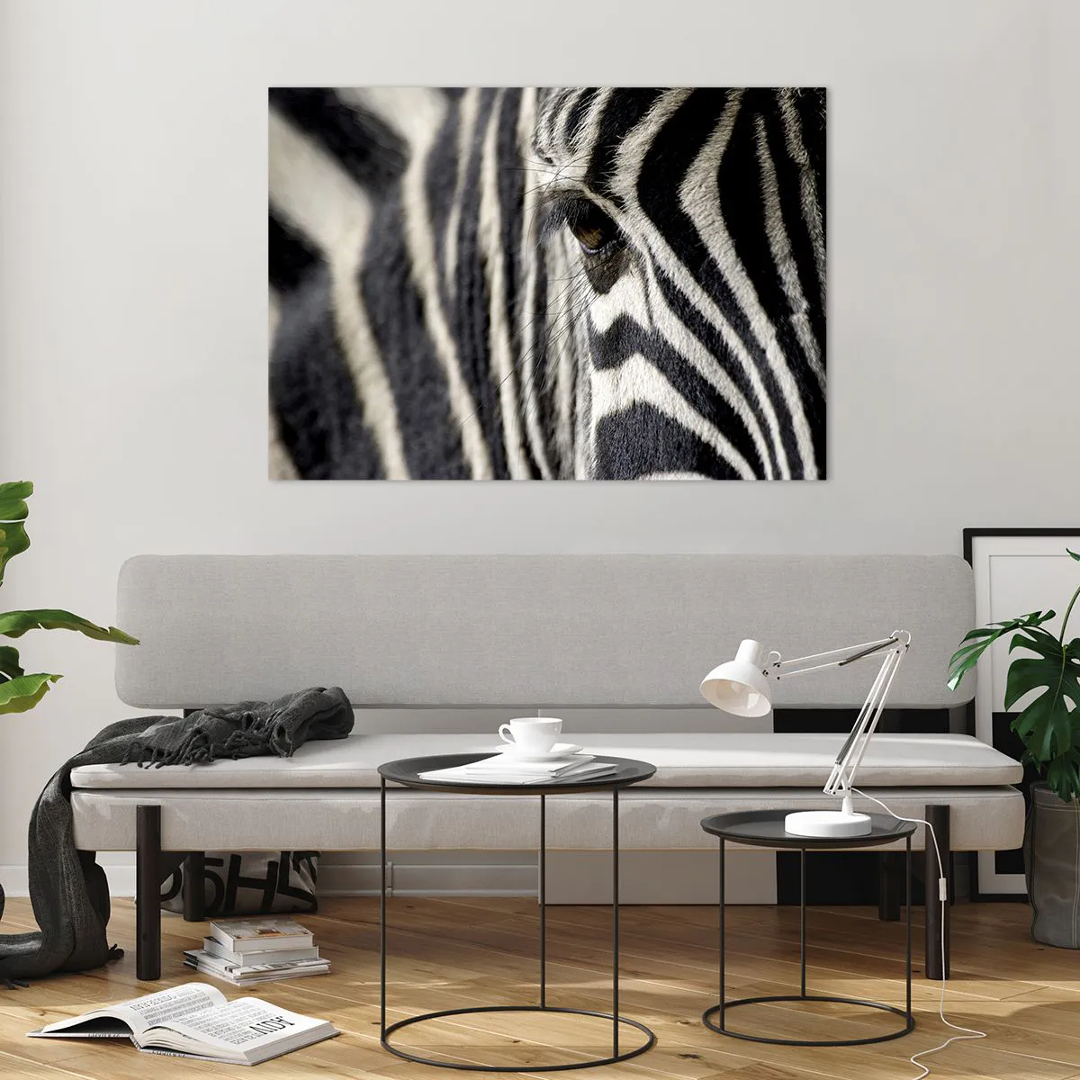 Obraz na skle - Portrét s pruhmi - 100x70 cm