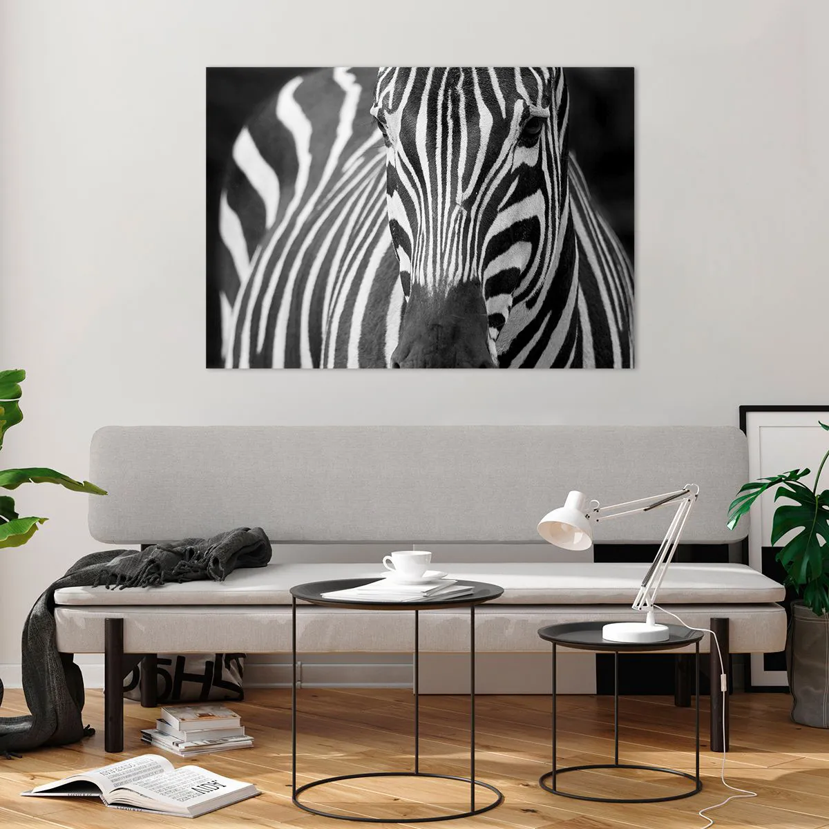 Impression sur verre - Image sur verre - Portrait noir et blanc d'un zèbre avec des rayures visibles - 100x70cm - Le monde est noir et blanc - Décoration murale moderne pour le salon et la chambre ARTTOR