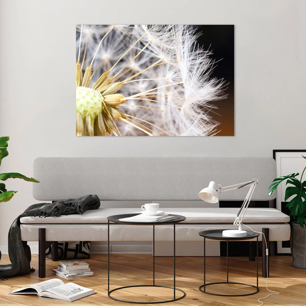 Impression sur verre - Image sur verre - Gros plan d'un pissenlit aux graines délicates - 100x70cm - Juste avant le départ - Décoration murale moderne pour le salon et la chambre ARTTOR