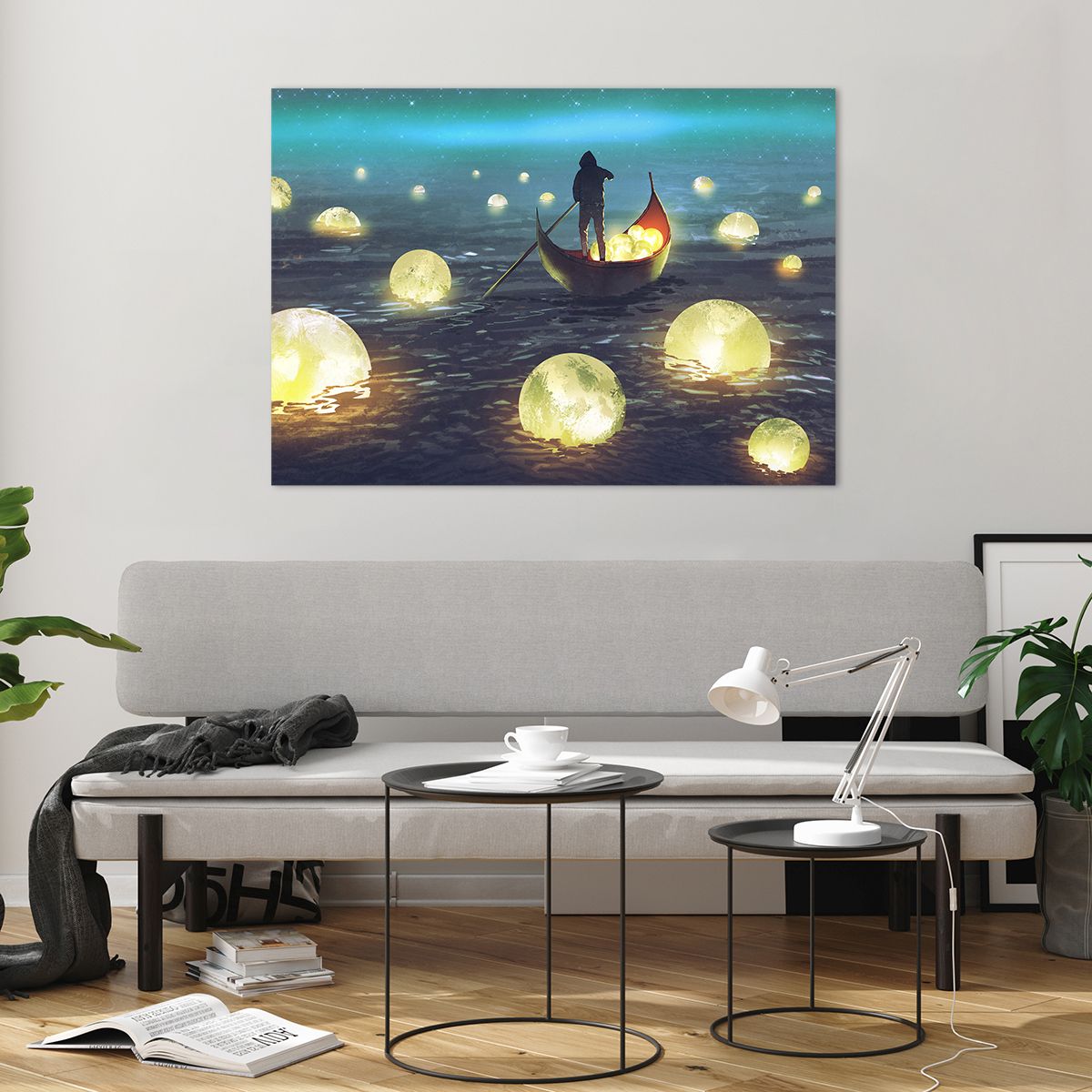 Quadro su vetro Arttor 100x70 cm - Cose che neanche i filosofi hanno  sognato - Astrazione, Fantasia, Barca, Pescatore, Luna, Per il Salotto, Per  la