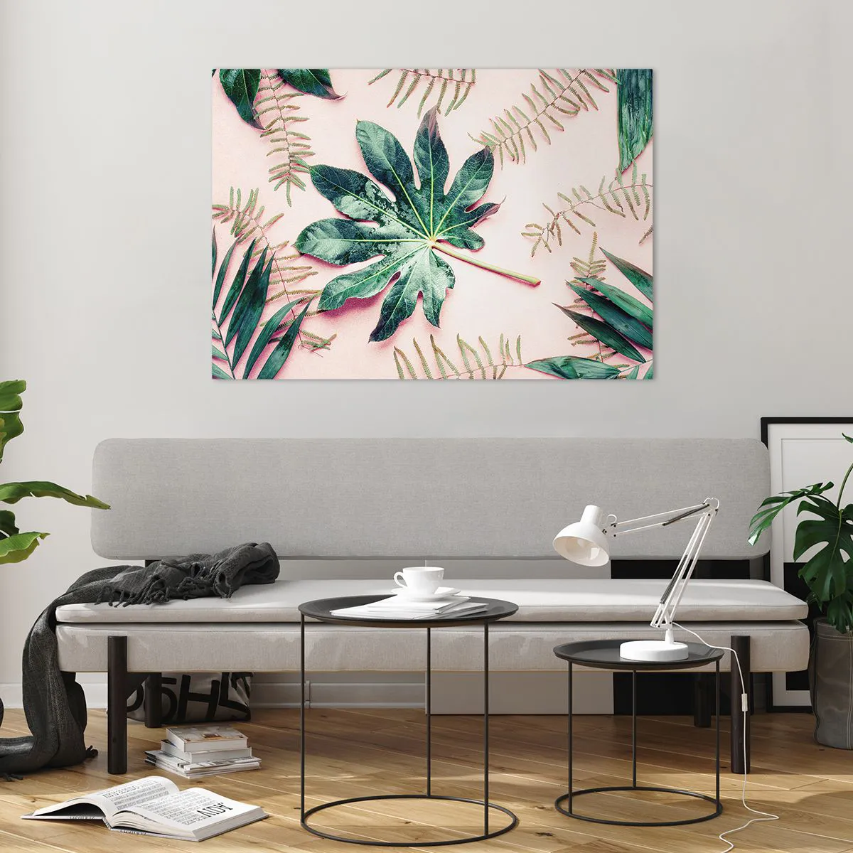 Üveg kép - A zöld tanulmánya a rózsaszín háttérben - 100x70 cm