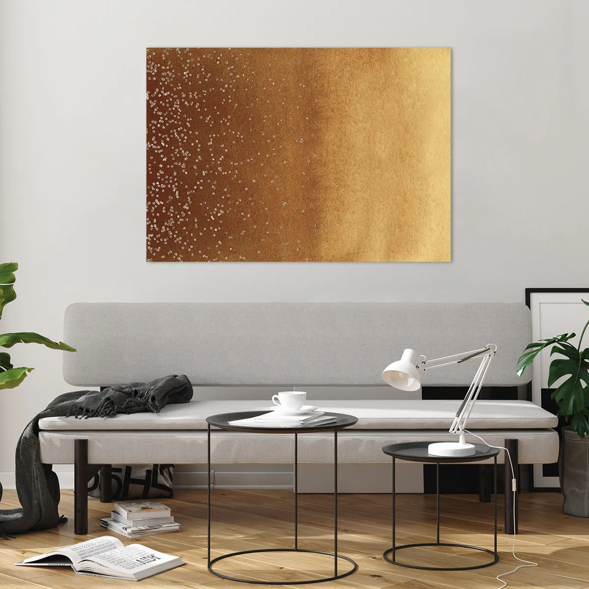 Impression sur verre - Image sur verre - Motif abstrait doré aux reflets fins - 100x70cm - Origine du monde - Décoration murale moderne pour le salon et la chambre ARTTOR