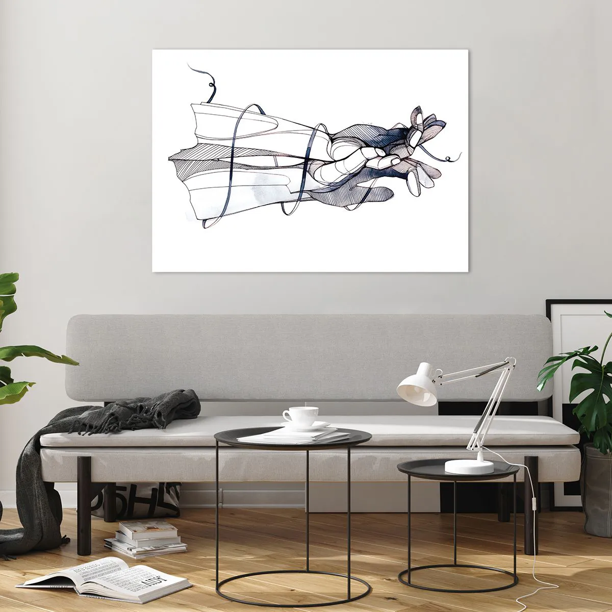 Quadro su vetro - Illustrazione artistica di una mano che tiene un fiore - 100x70cm - Studio del tocco - Decorazione murale moderna per soggiorno e camera da letto ARTTOR