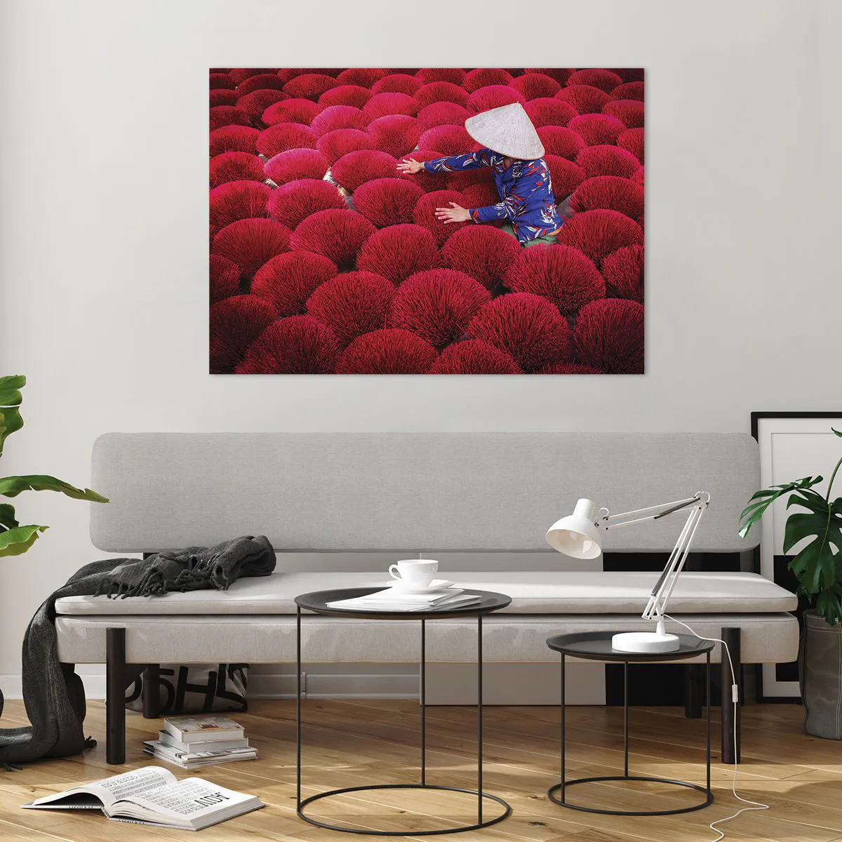 Glass picture - In the Rice Field - 100x70 cm