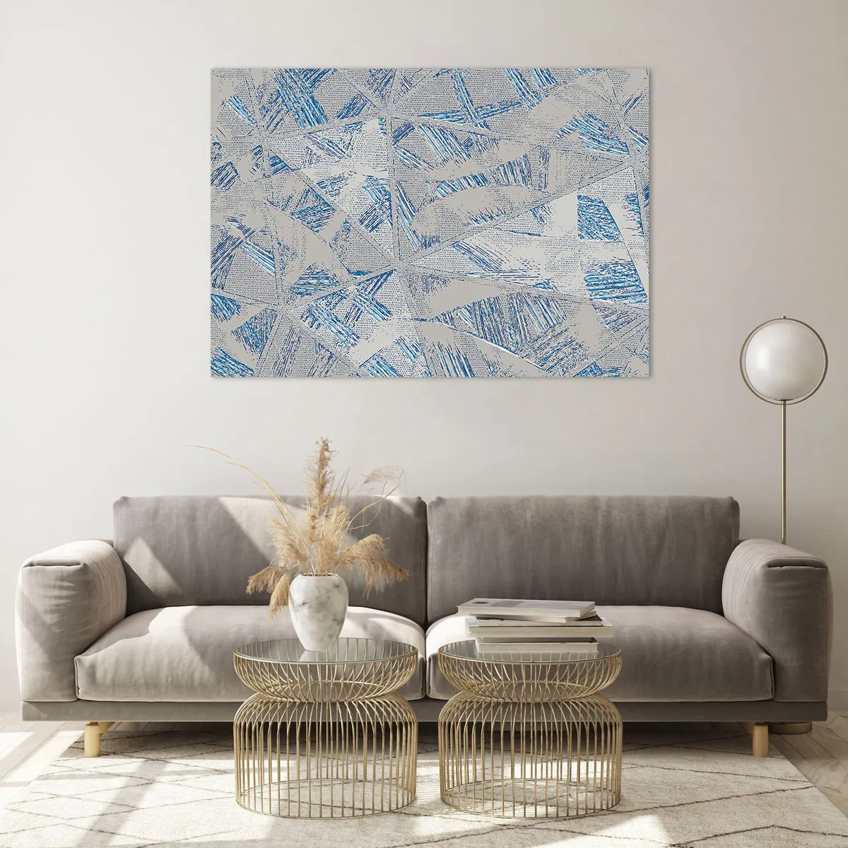 Schilderen op glas - In een blauwgrijs labyrint - 100x70 cm