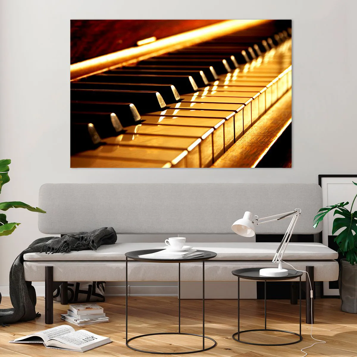 Glasbild - Bild auf glas - Nahaufnahme der Klaviertasten in warmem Licht - 120x80cm - Endlose Möglichkeiten - Moderne Wanddekoration für Wohnzimmer und Schlafzimmer ARTTOR