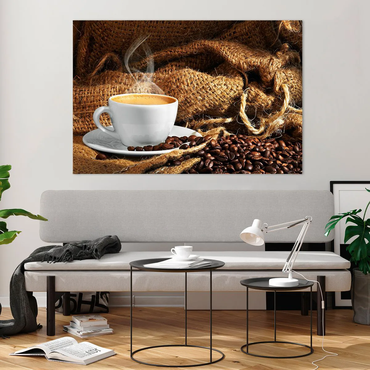 Billede på glas - Duften af mokka og honningvæskens tæthed - 120x80 cm