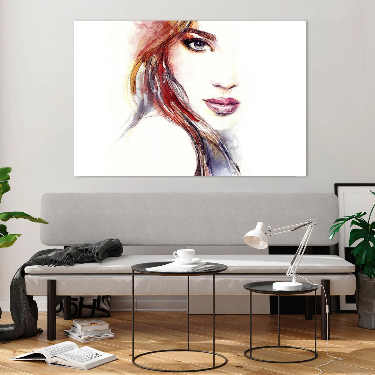 Obraz na szkle - Ilustracja przedstawiająca akwarelowy portret kobiety - 120x80cm - Vademecum - idź za mną - Nowoczesna dekoracja ścienna do salonu, kuchni i sypialni ARTTOR