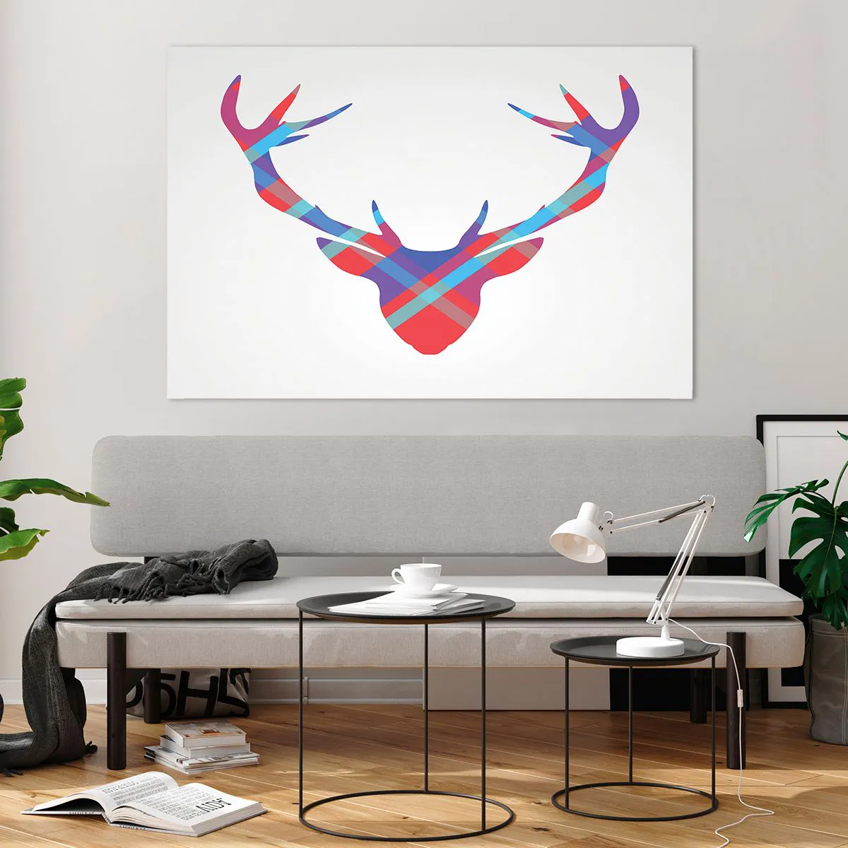 Impression sur verre - Image sur verre - Image géométrique d'un cerf aux couleurs pastel - 120x80cm - Cerf écossais - Décoration murale moderne pour le salon et la chambre ARTTOR