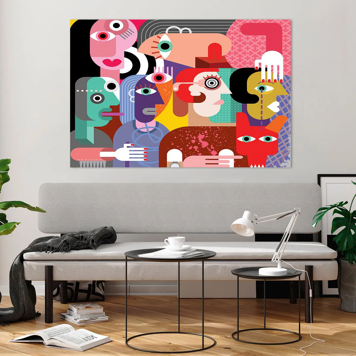 Impression sur verre - Image sur verre - Composition abstraite de visages aux couleurs vives - 120x80cm - Nous par M. Picasso - Décoration murale moderne pour le salon et la chambre ARTTOR