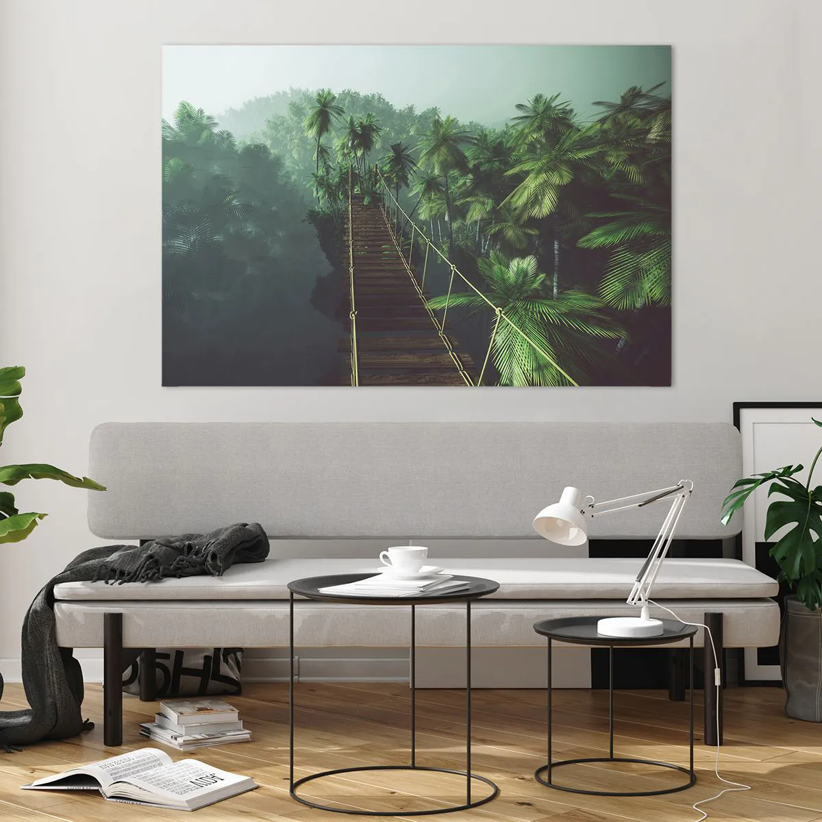 Glass picture - Hanging Bridge in the Green - 120x80 cm