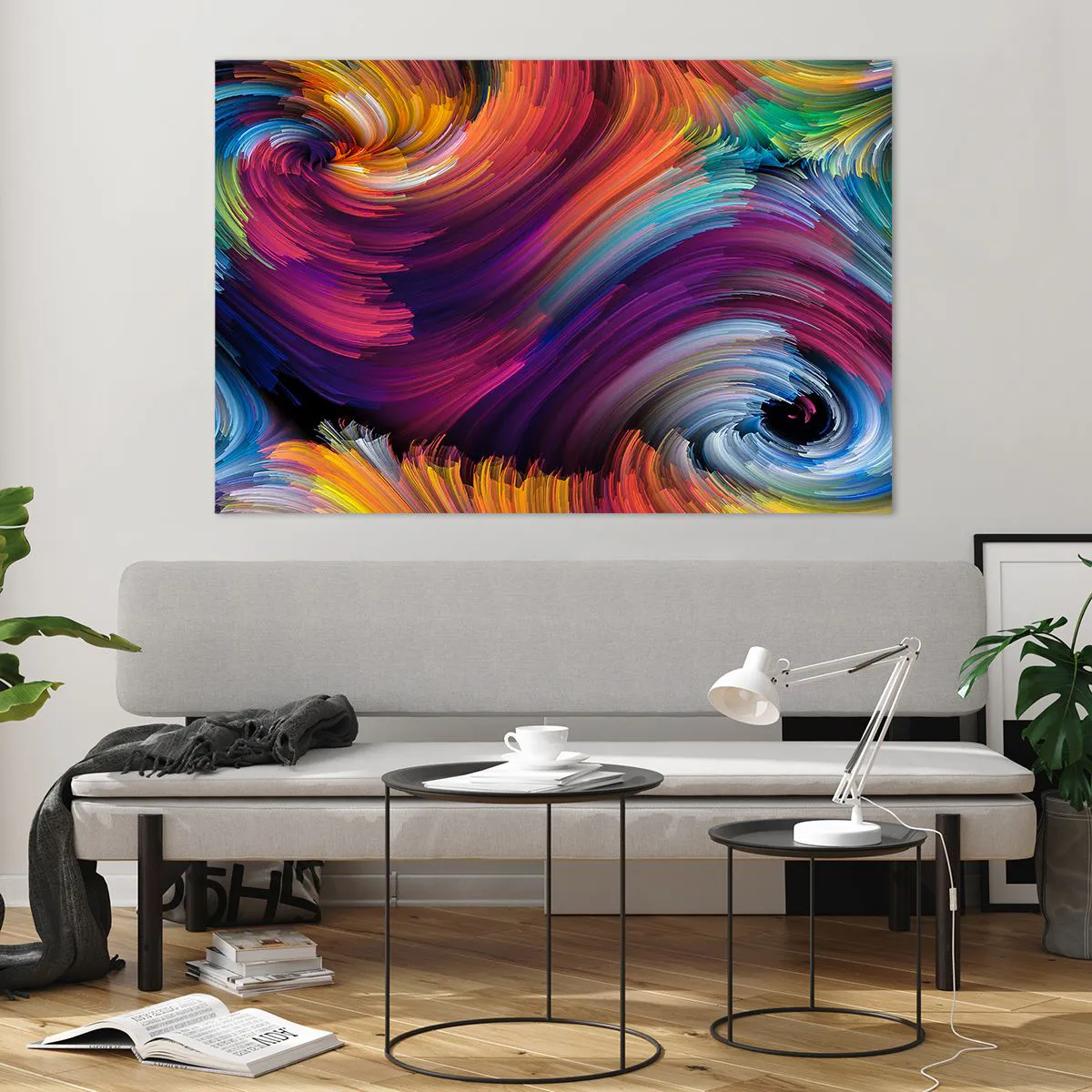 Glasbild - Bild auf glas - Bunte Wirbel und dynamische Pinselstriche in Abstraktion - 120x80cm - Der Beginn einer neuen Welt - Moderne Wanddekoration für Wohnzimmer und Schlafzimmer ARTTOR