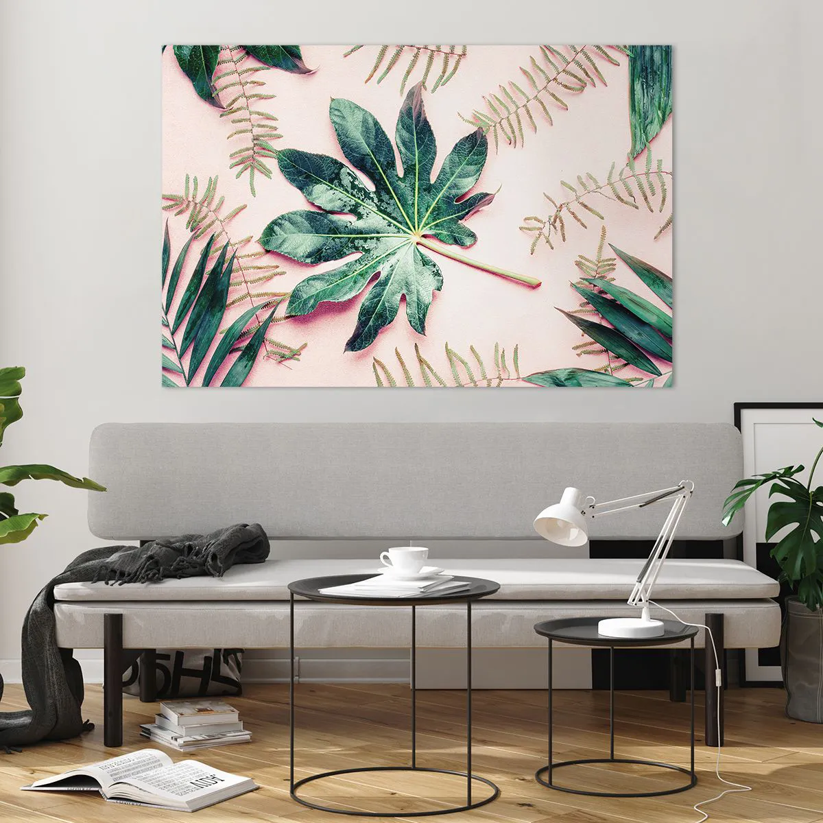 Üveg kép - A zöld tanulmánya a rózsaszín háttérben - 120x80 cm