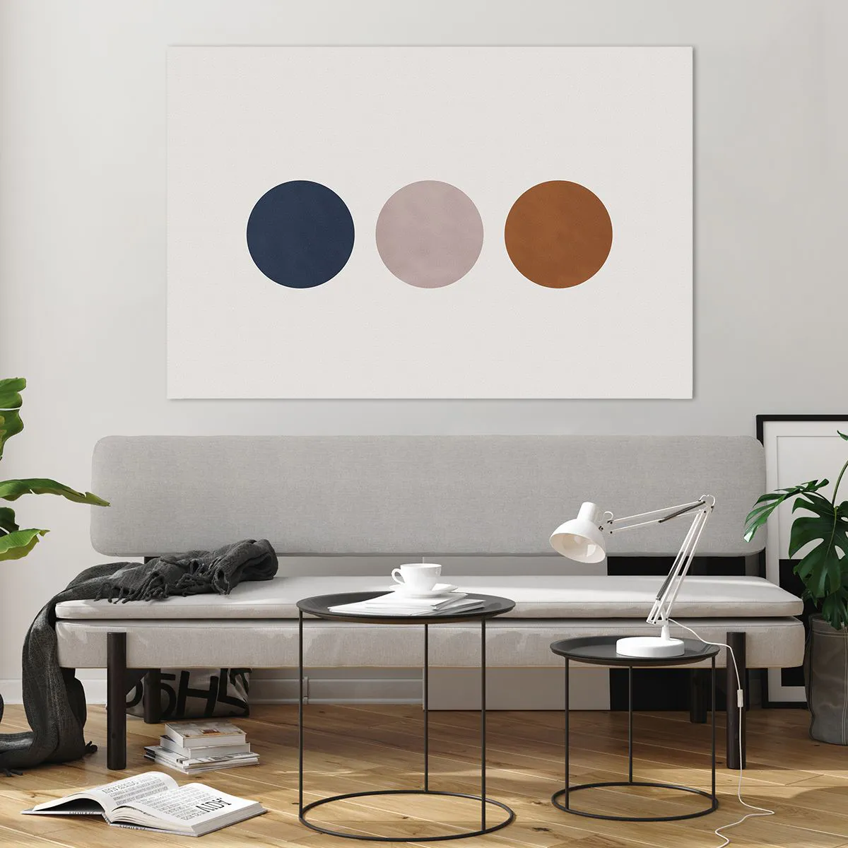 Glasbild - Bild auf glas - Eine minimalistische Komposition aus drei bunten Kreisen - 120x80cm - Ein Symbol für Exzellenz - Moderne Wanddekoration für Wohnzimmer und Schlafzimmer ARTTOR