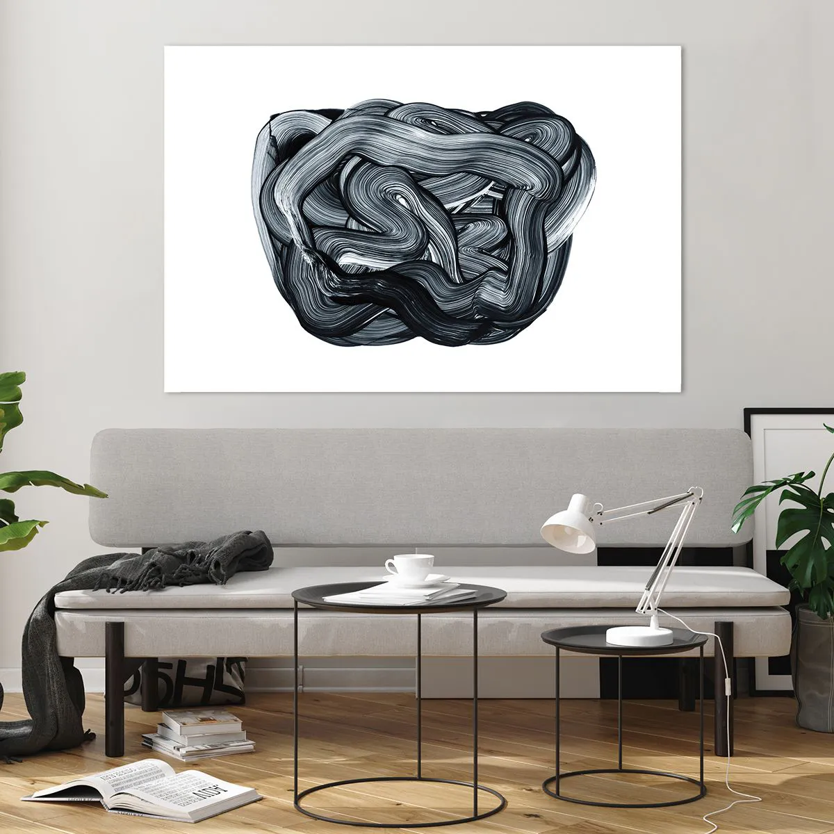 Quadro su vetro - Astrazione con pennellate in bianco e nero - 120x80cm - Non è così semplice - Decorazione murale moderna per soggiorno e camera da letto ARTTOR