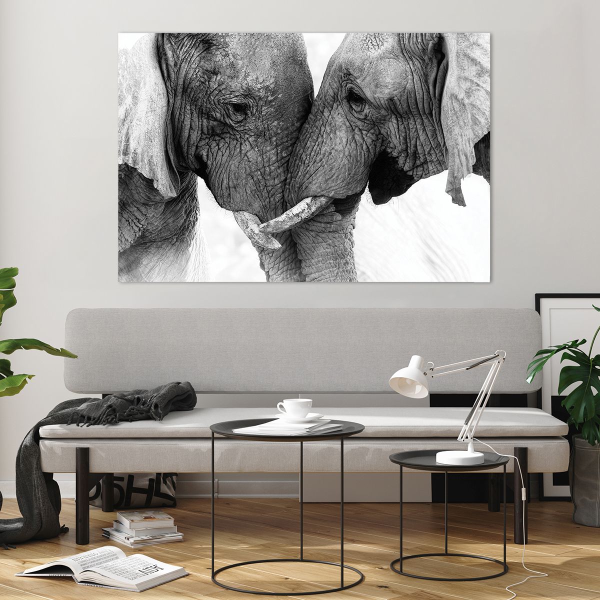 Obrazy na szkle Słoń, Obrazy na szkle Zwierzęta, Obrazy na szkle Afryka, Obrazy na szkle Czarno-Biały, Obrazy na szkle Miłość