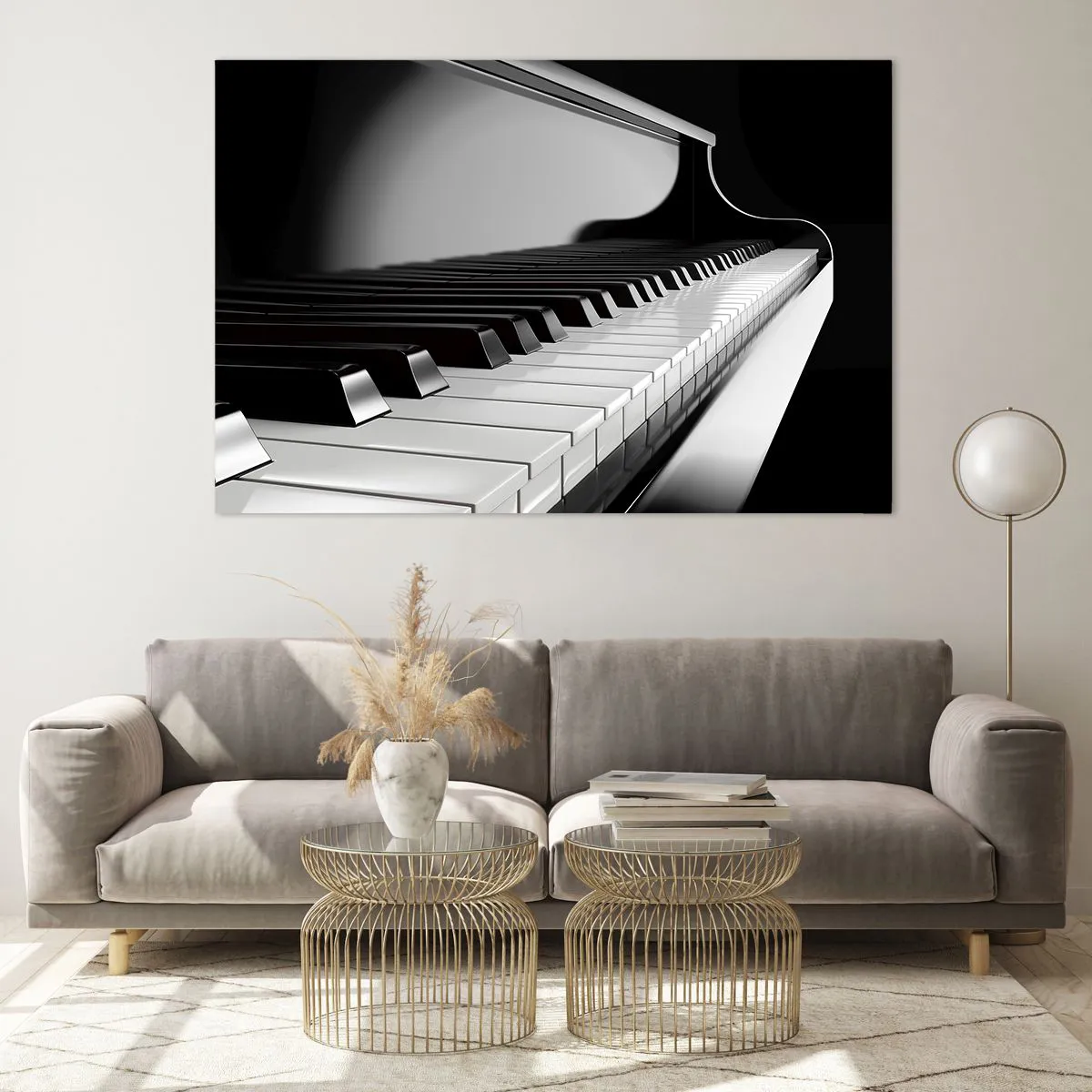 Impression sur verre - Image sur verre - Clavier de piano noir et blanc en perspective - 120x80cm - Harmonie des formes et des couleurs - Décoration murale moderne pour le salon et la chambre ARTTOR