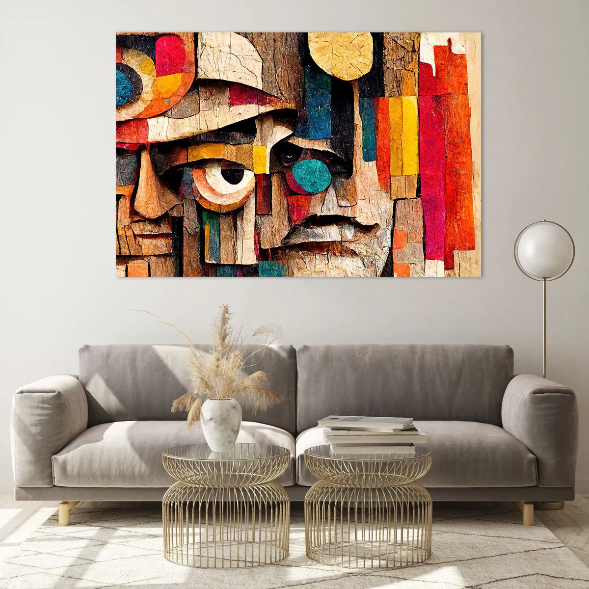 Impression sur verre - Image sur verre - Visages géométriques colorés dans un style abstrait - 120x80cm - Je te vois… - Décoration murale moderne pour le salon et la chambre ARTTOR