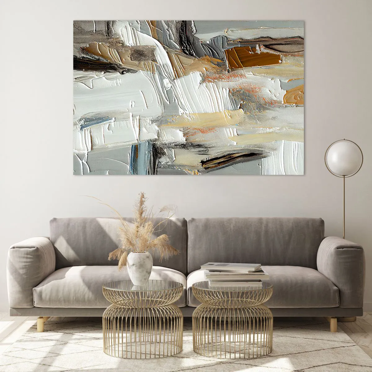 Glasbild - Bild auf glas - Eine abstrakte Komposition in Erdtönen mit einer unverwechselbaren Textur. - 120x80cm - Bunte Schichten - Moderne Wanddekoration für Wohnzimmer und Schlafzimmer ARTTOR