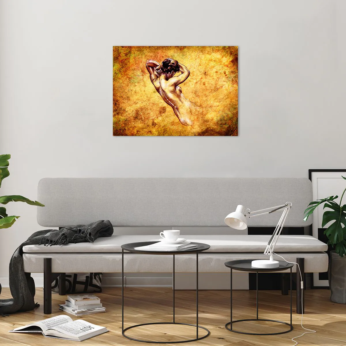 Quadro em vidro - Figura artística de um homem contra um fundo vintage - 70x50cm - Descoberta, mas ainda um mistério - Decoração de parede moderna para a sala de estar e quarto ARTTOR