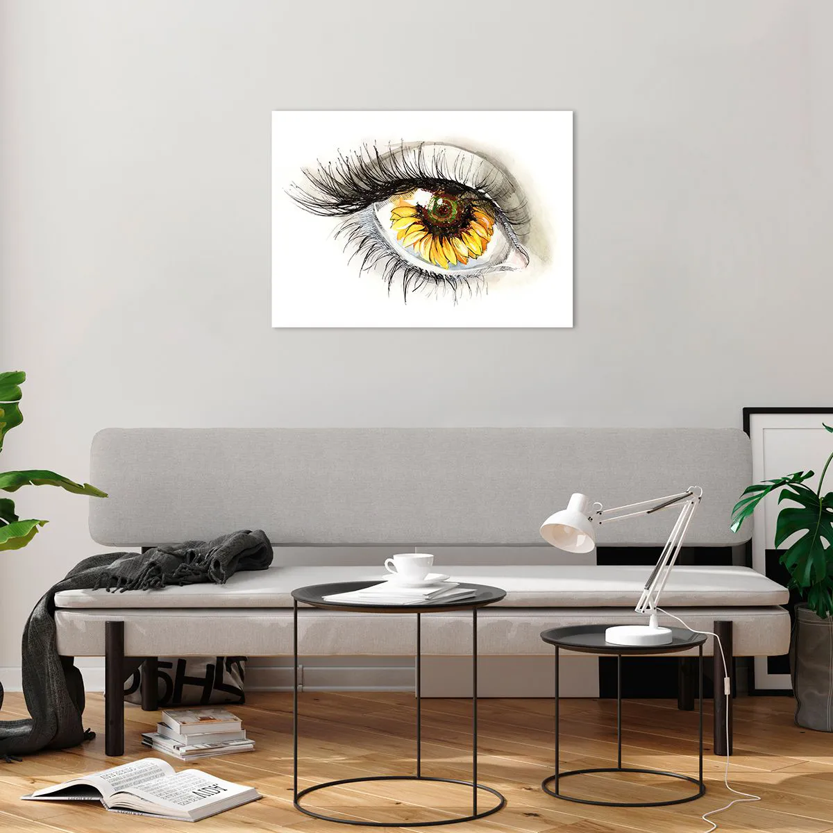 Obraz na skle - Oko s motívom slnečnice obklopené jemnými detailmi - 70x50cm - Pohľad žeravý ako leto - Moderná nástenná dekorácia do obývacej izby a spálne ARTTOR