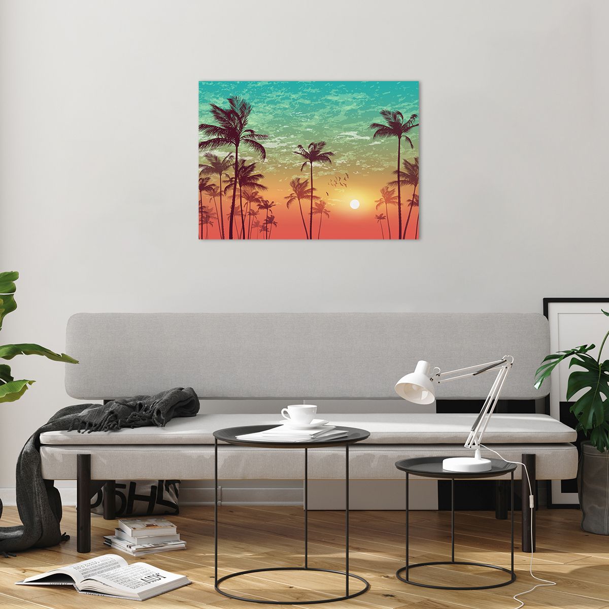 Quadro su vetro Arttor 50x70 cm - Climi tropicali - Paesaggio, Palma, Il  Tramonto, Viaggi, Colori Pastello, Per il Salotto, Per la Camera da letto