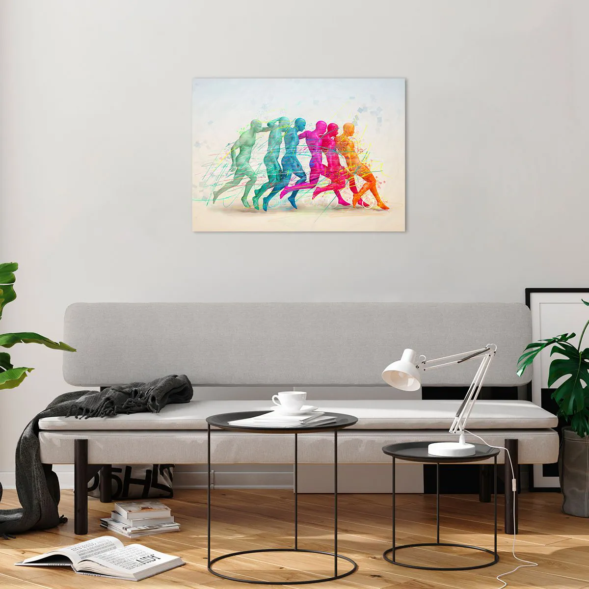 Tablou pe sticlă - Un abstract colorat care înfățișează mișcarea unei figuri care aleargă - 70x50cm - Armonie de mișcare - Decorațiune modernă pentru perete pentru living și dormitor ARTTOR