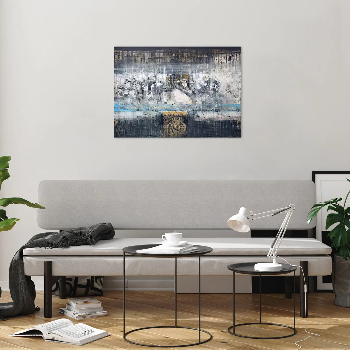 Impression sur verre - Image sur verre - Un paysage abstrait dominé par le gris et le bleu. - 70x50cm - Comme sur la glace, comme après décembre - Décoration murale moderne pour le salon et la chambre ARTTOR